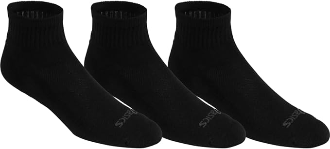 Asics Cushion Quarter Socks, Black,  Size L,  3-pack
