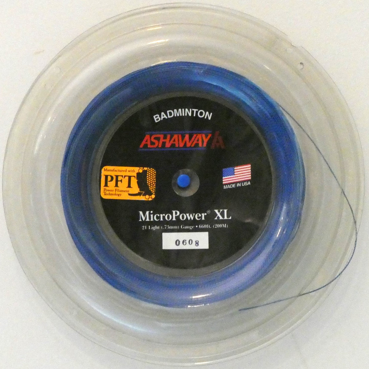 Ashaway MicroPowerXL Badminton String, Blue with Electric Blue spiral, 200 M REEL