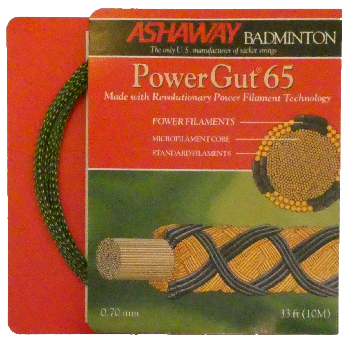 Ashaway PowerGut65 Badminton String, Green with dark green spiral, 10 M SET