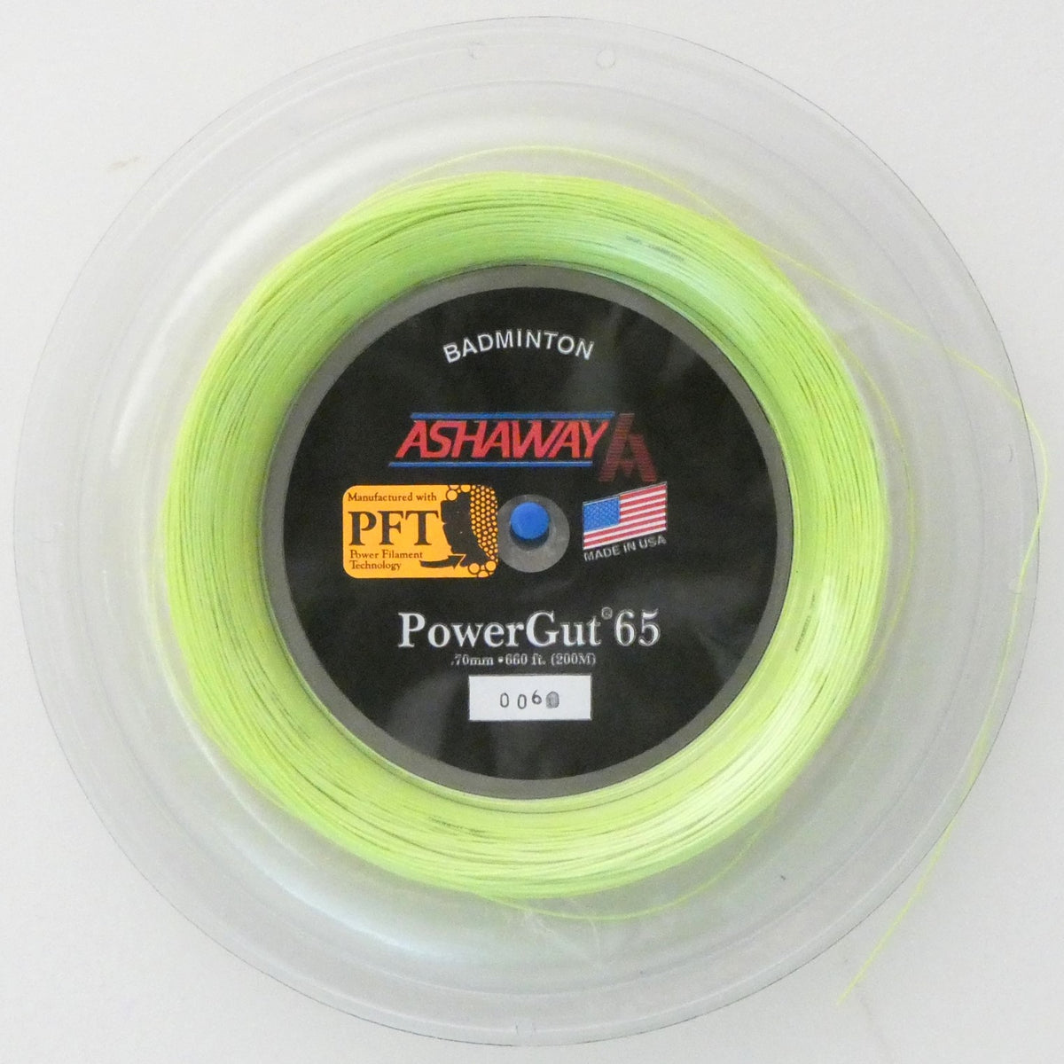 Ashaway PowerGut65 Badminton String, Neon Yellow, 200 M REEL