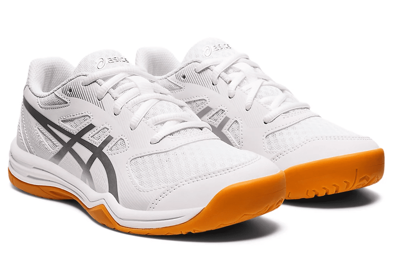 Asics Upcourt GS Junior Court Shoes, White Pure Silver