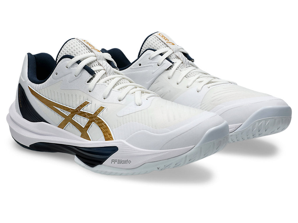 Asics Sky Elite FF 3 Men's Court Shoes, White/Pure Gold