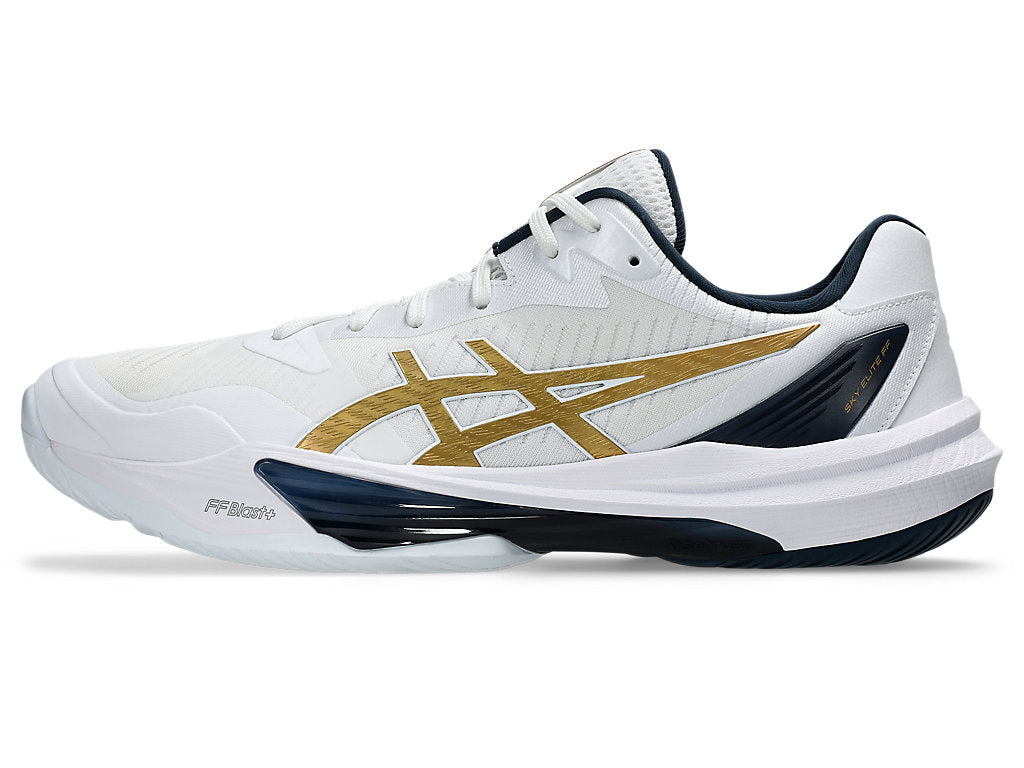 Asics Sky Elite FF 3 Men's Court Shoes, White/Pure Gold