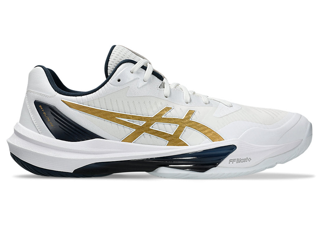 Asics Sky Elite FF 3 Men's Court Shoes, White/Pure Gold