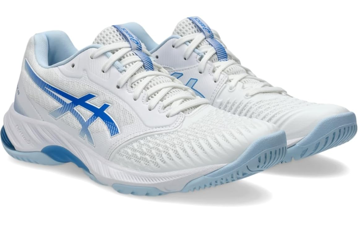 Asics Netburner Ballistic FF 3 Women's Court Shoes, White / Blue Coast