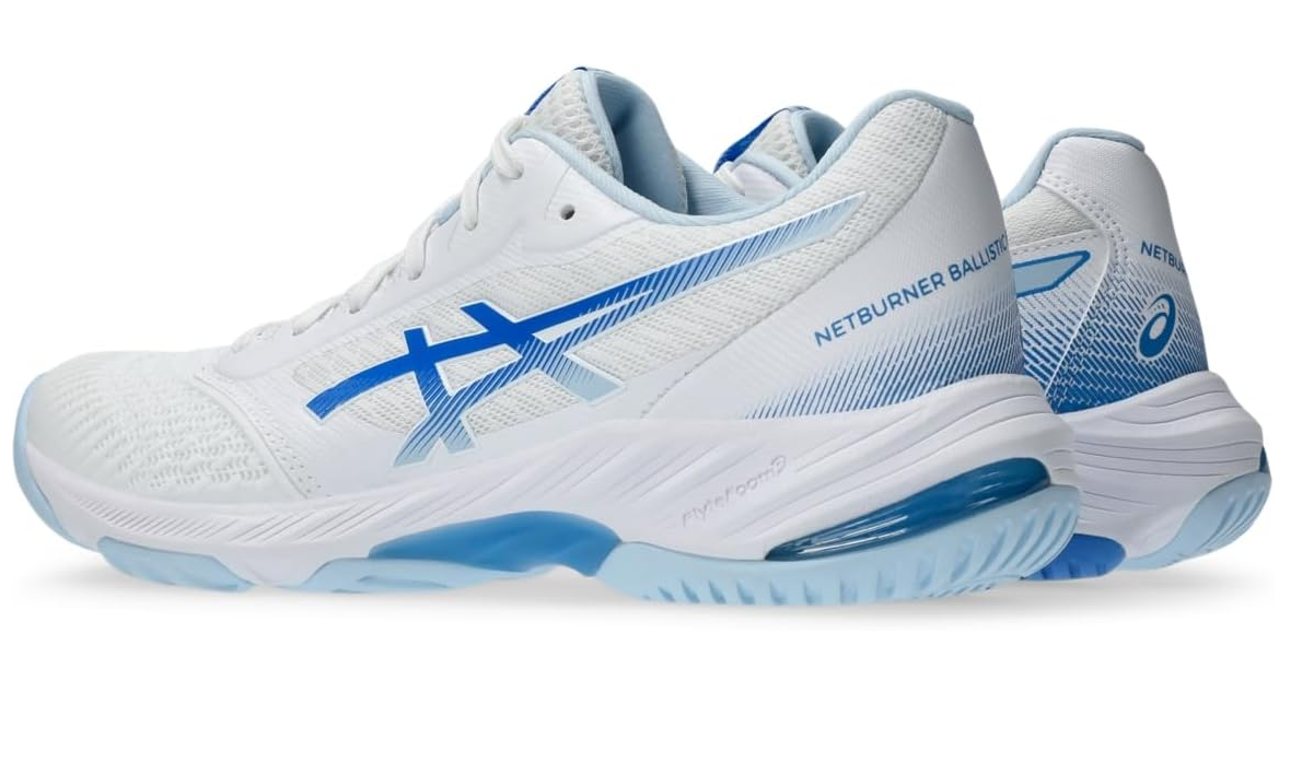 Asics Netburner Ballistic FF 3 Women's Court Shoes, White / Blue Coast