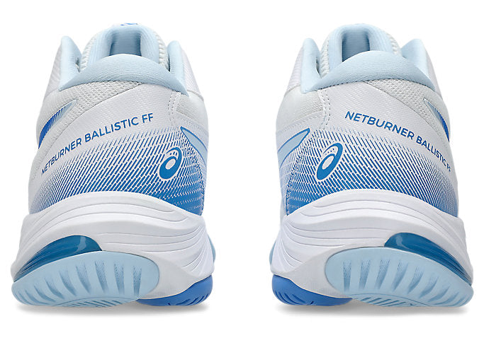 new - Asics Netburner Ballistic FF MT 3 Women's Court Shoes, White/Blue Coast