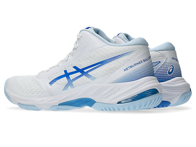 new - Asics Netburner Ballistic FF MT 3 Women's Court Shoes, White/Blue Coast