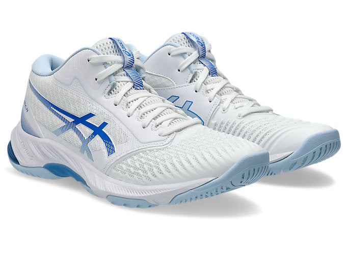 new - Asics Netburner Ballistic FF MT 3 Women's Court Shoes, White/Blue Coast
