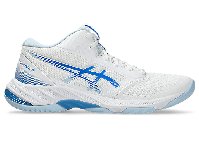 new - Asics Netburner Ballistic FF MT 3 Women's Court Shoes, White/Blue Coast