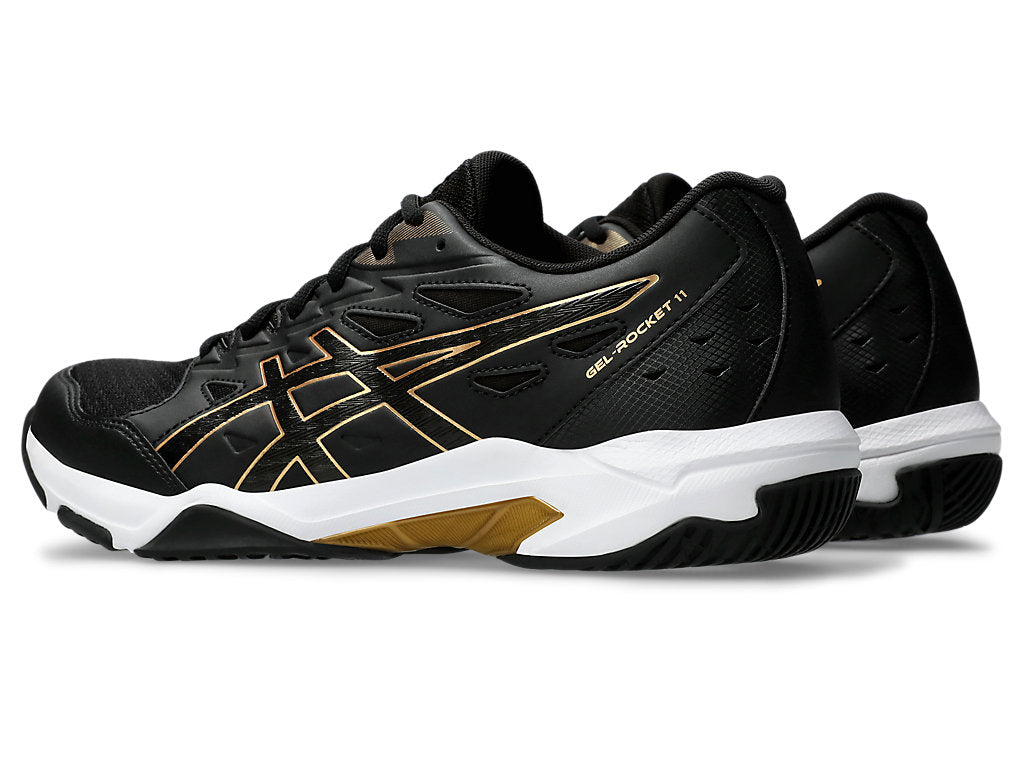 Asics Gel Rocket 11 Men's Court Shoes, Black/Pure Gold