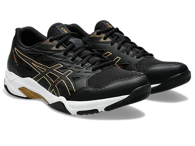 Asics Gel Rocket 11 Men's Court Shoes, Black/Pure Gold