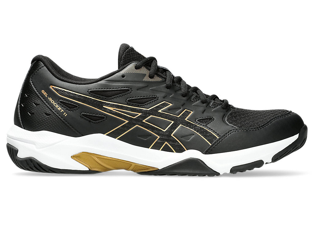 Asics Gel Rocket 11 Men's Court Shoes, Black/Pure Gold