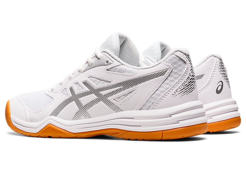 Seasonal sale - Asics Upcourt 5 Women's Court Shoes, White / Pure Silver - SAVE $10 - discount in the cart