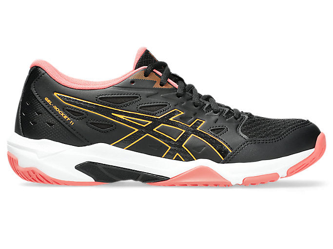 Asics Gel-Rocket 11 Women's Court Shoes, Black/Orange Pop