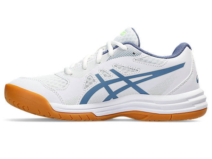 Asics Upcourt 5 GS Junior Court Shoes, White / Denim Blue