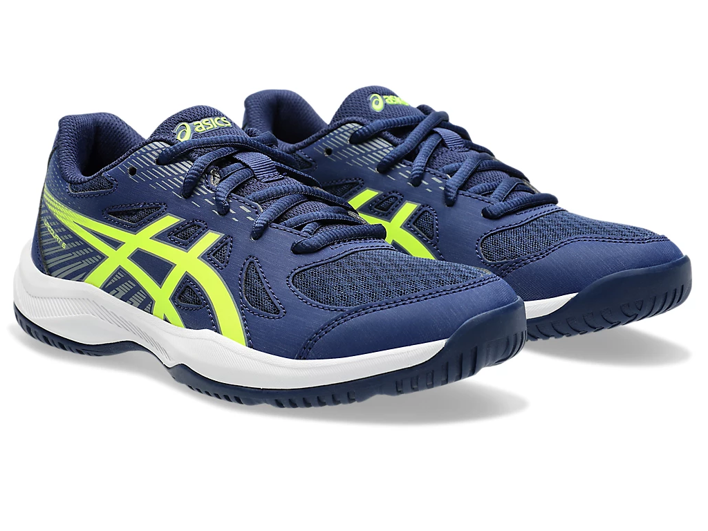 Asics Upcourt GS 6 Junior Court Shoes, Blue Expanse / Safety Yellow