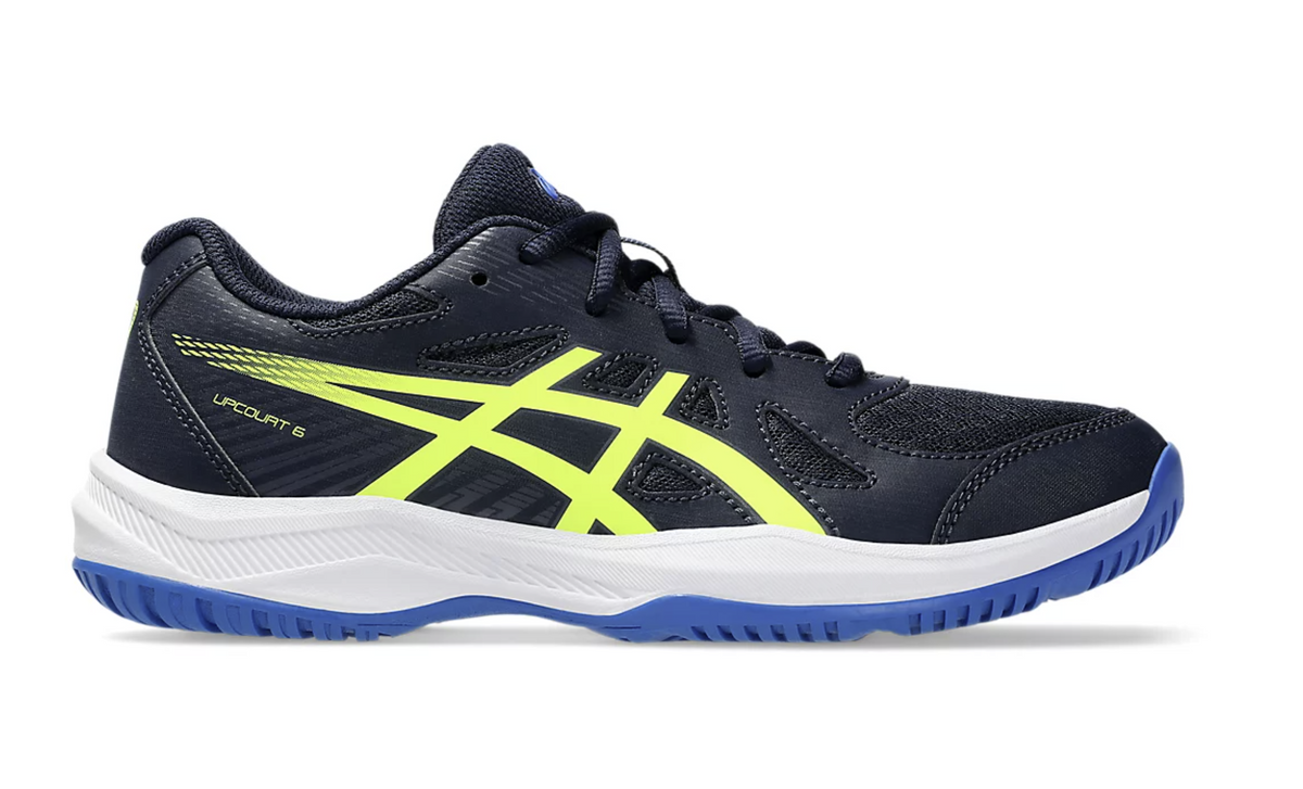 New color - Asics Upcourt GS 6 Junior Court Shoes, Midnight/Safety Yellow