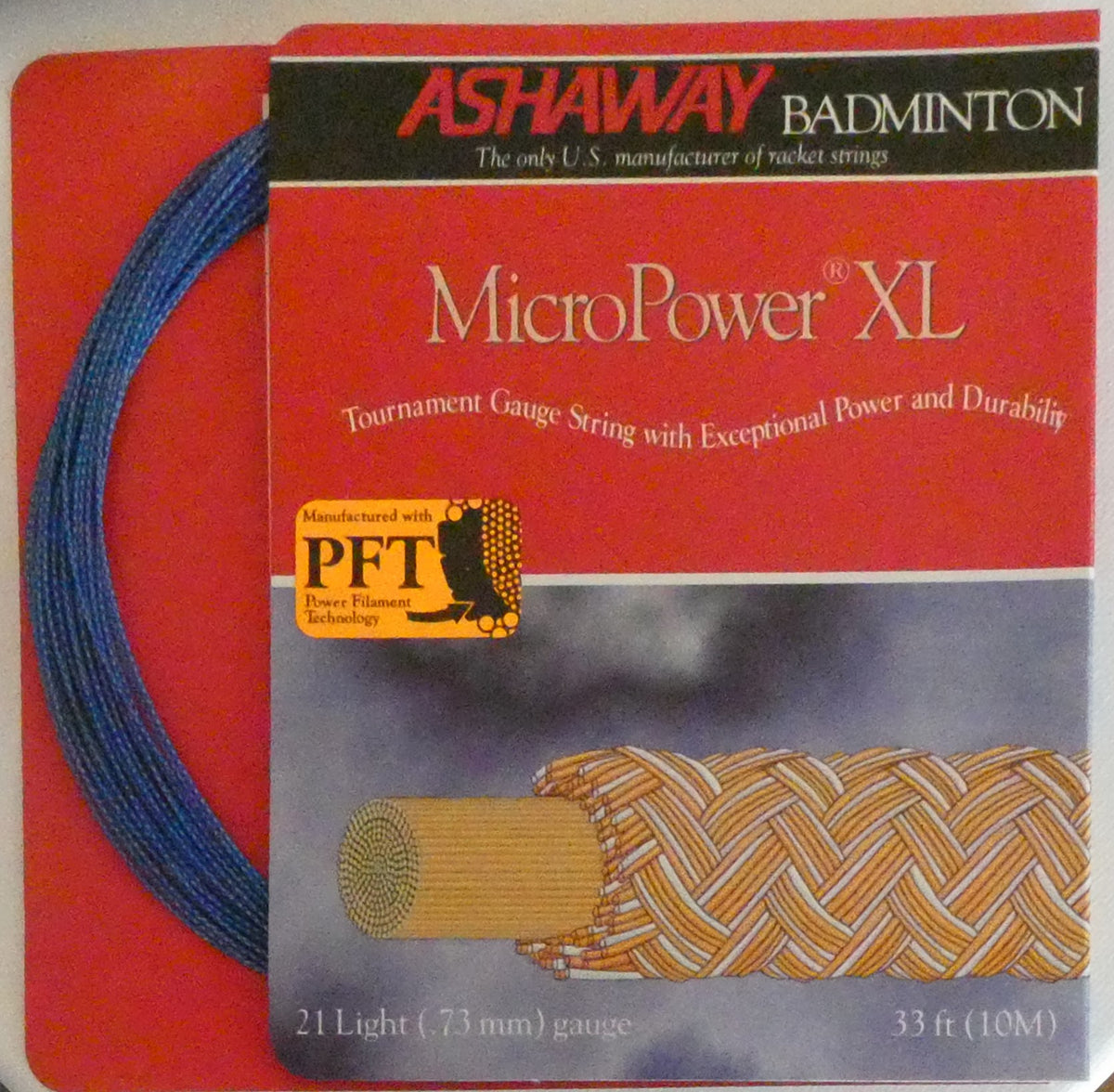 Ashaway MicroPowerXL Badminton String, Blue with Electric Blue spiral, 10 M REEL