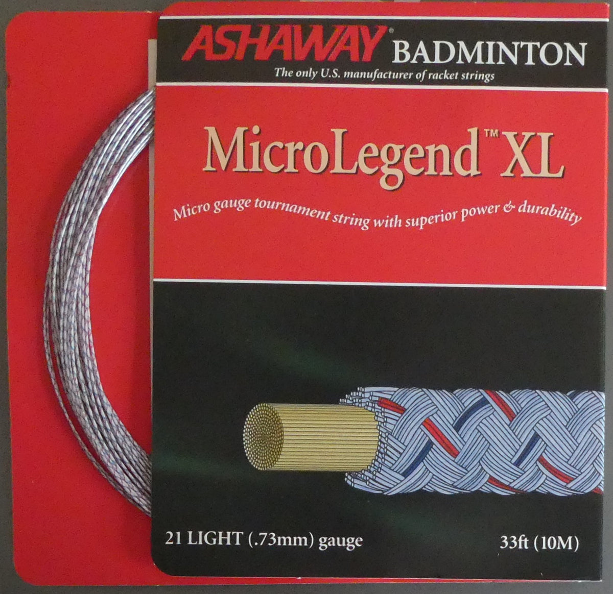 Ashaway MicroLegend XL Badminton String, Gray with Blue Spiral, 10 M SET