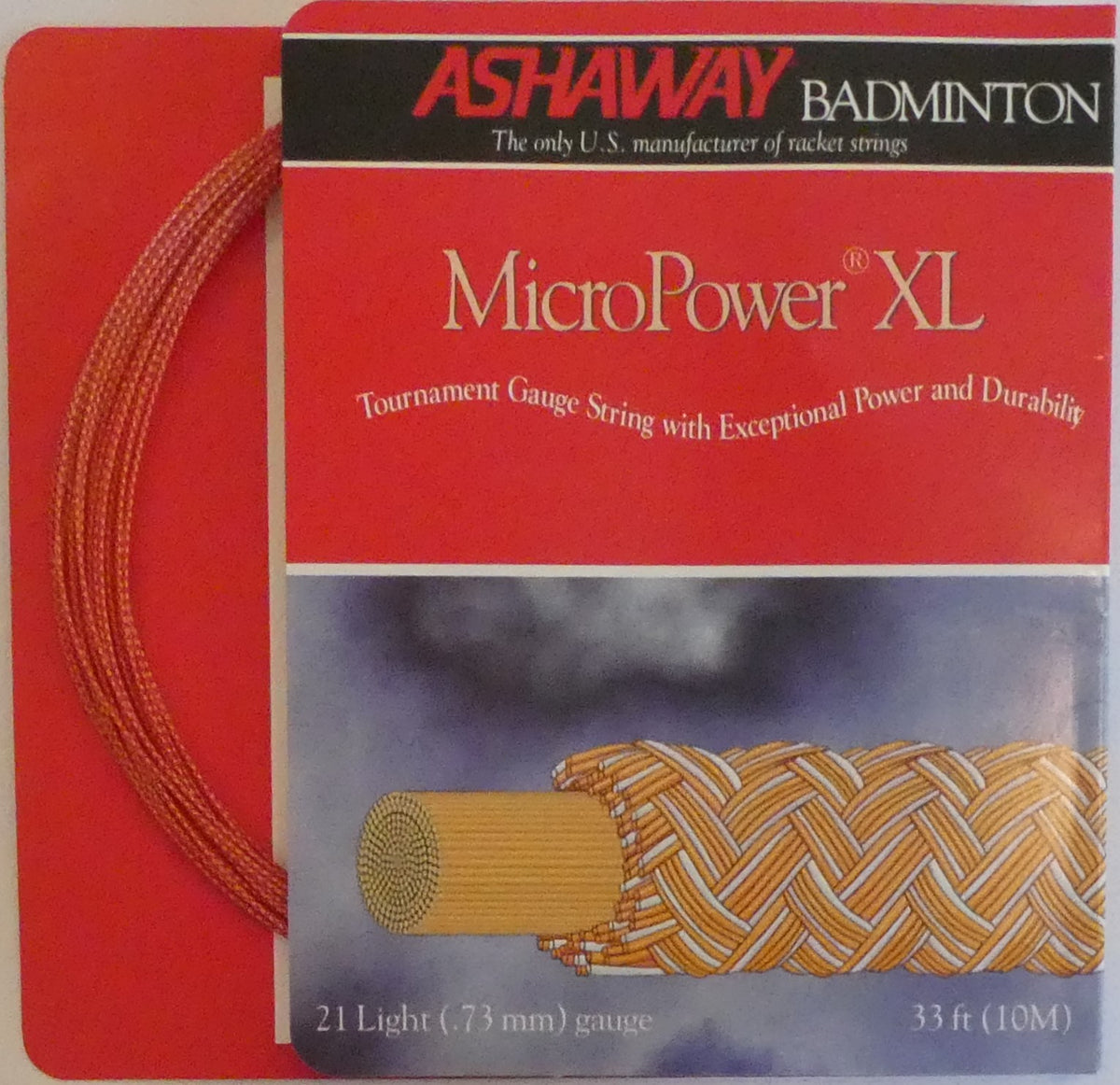 Ashaway MicroPower XL Badminton String, Orange with red spiral, 10 M SET