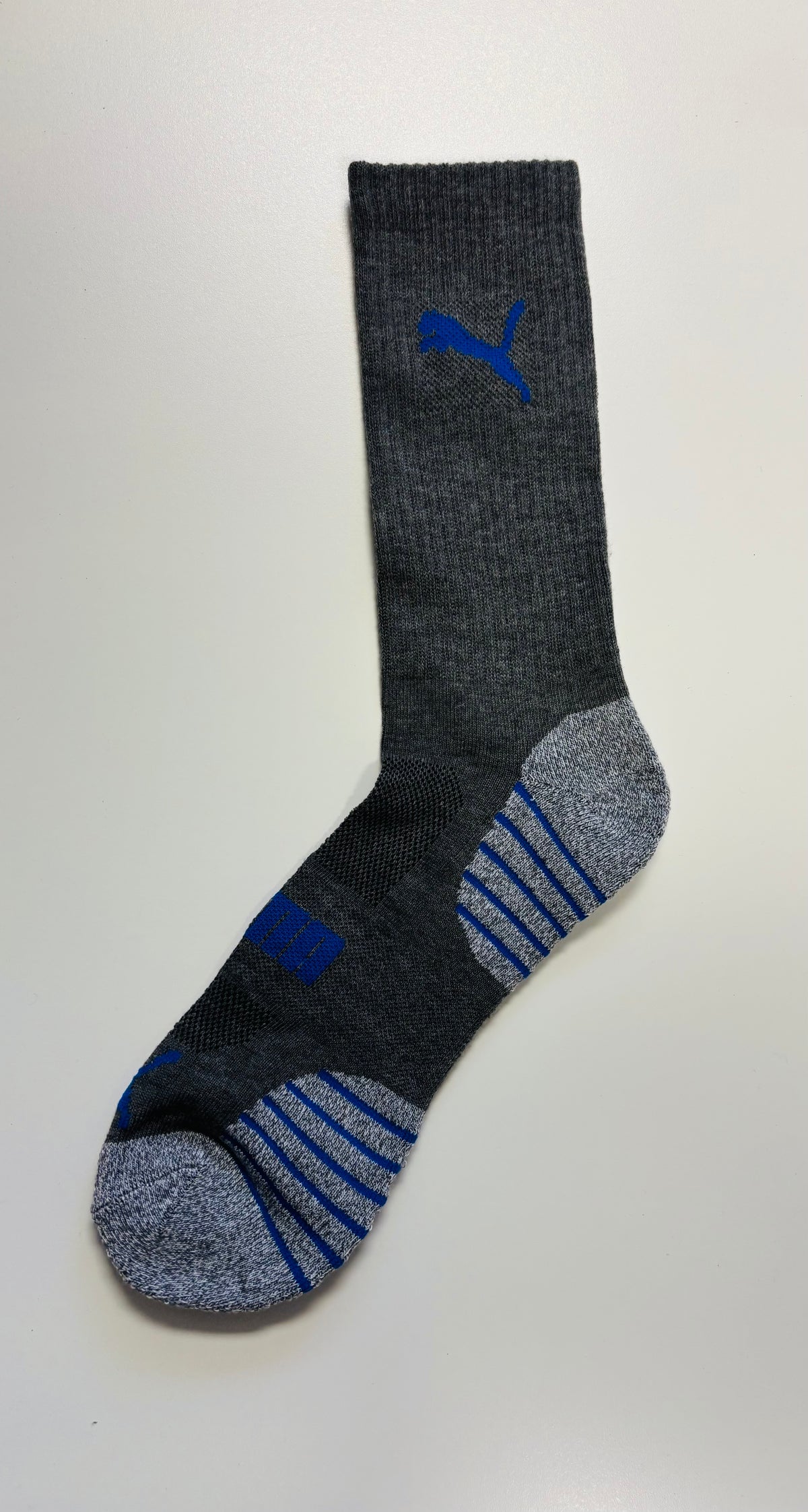 Puma Men's Crew Socks, 1-Pair, Gray w/ Blue