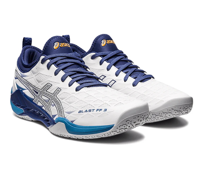 Asics Blast FF 3 Men's Court Shoes, White / Deep Ocean