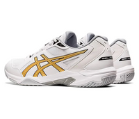 Closeout - Asics Gel-Rocket 10 Men's Court Shoes, White / Pure Gold, size 12
