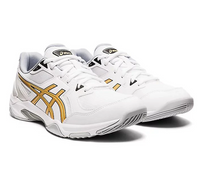Closeout - Asics Gel-Rocket 10 Men's Court Shoes, White / Pure Gold, size 12
