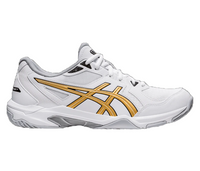 Closeout - Asics Gel-Rocket 10 Men's Court Shoes, White / Pure Gold, size 12