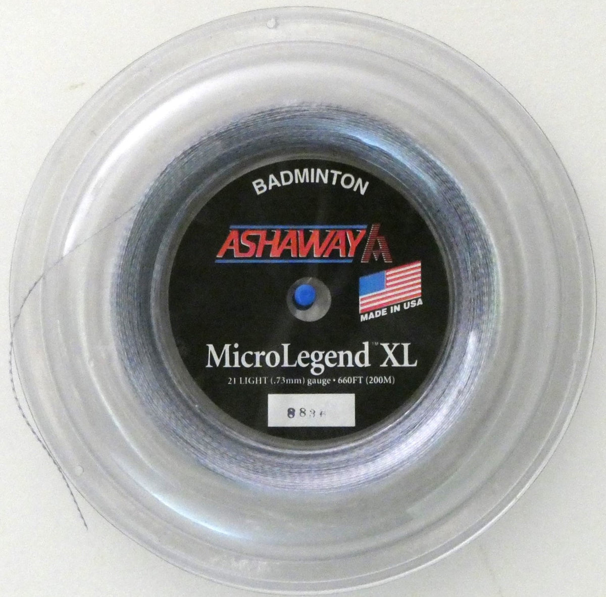 Ashaway MicroLegend XL Badminton String, Gray with Blue Spiral, 200 M REEL