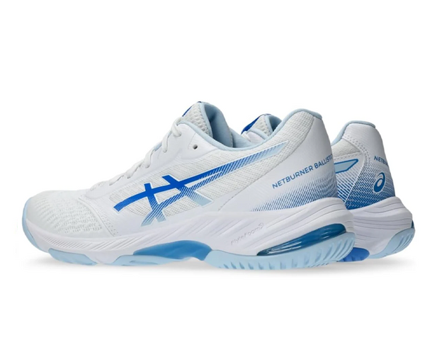 Asics Netburner Ballistic FF 3 Women's Court Shoes, White / Blue Coast