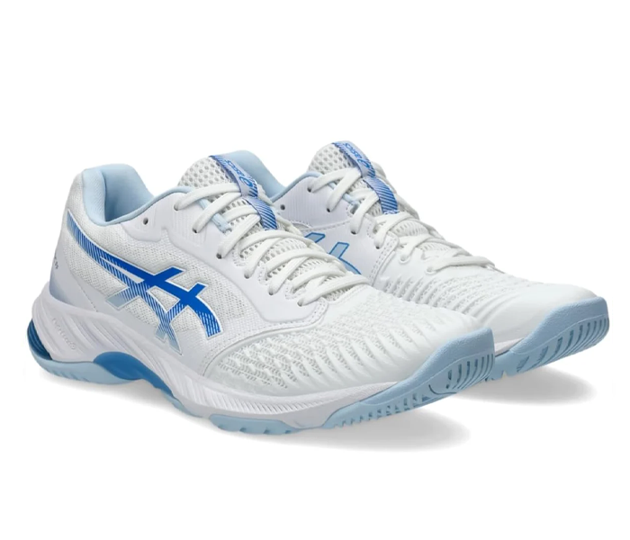 Asics Netburner Ballistic FF 3 Women's Court Shoes, White / Blue Coast