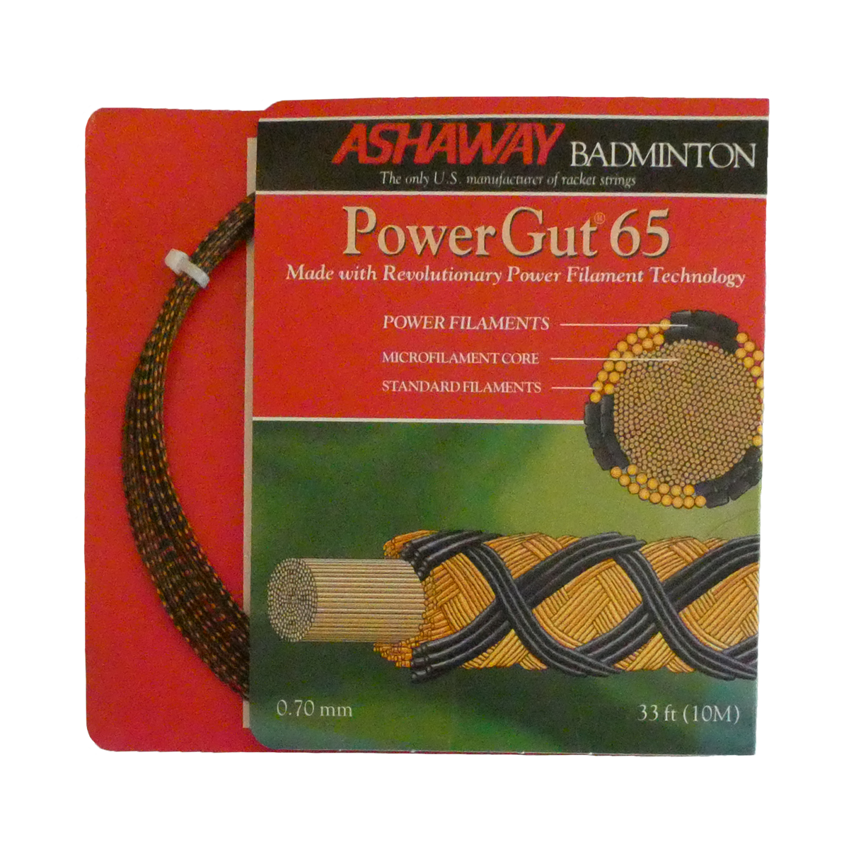 Ashaway PowerGut 65 Badminton String, Brown with orange spiral, 10 M SET