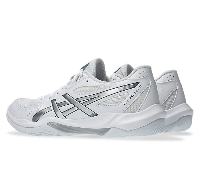 Asics Gel Rocket 12 Women's Court Shoes, White/Pure Silver