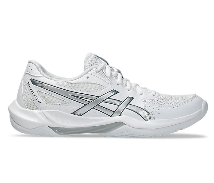 Asics Gel Rocket 12 Women's Court Shoes, White/Pure Silver