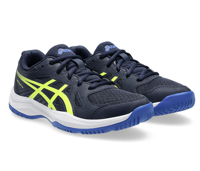 Asics Upcourt GS 6 Junior Court Shoes, Midnight/Safety Yellow
