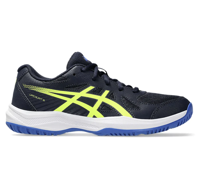 Asics Upcourt GS 6 Junior Court Shoes, Midnight/Safety Yellow