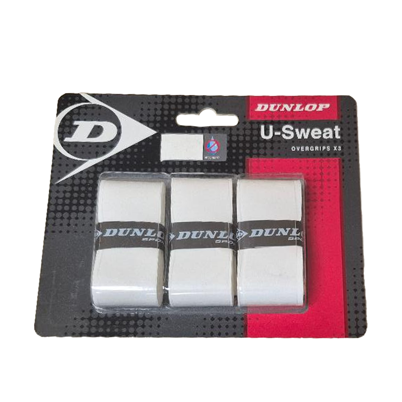 Dunlop U-Sweat Overgrips, Three Pack, White