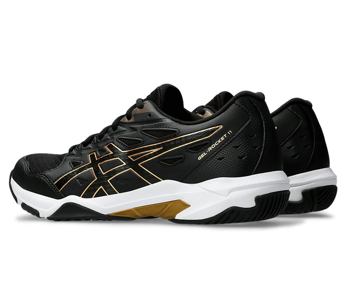 Asics Gel Rocket 11 Men's 2E (WIDE) Court Shoes, Black/Pure Gold