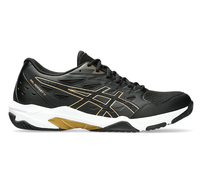 Asics Gel Rocket 11 Men's 2E (WIDE) Court Shoes, Black/Pure Gold