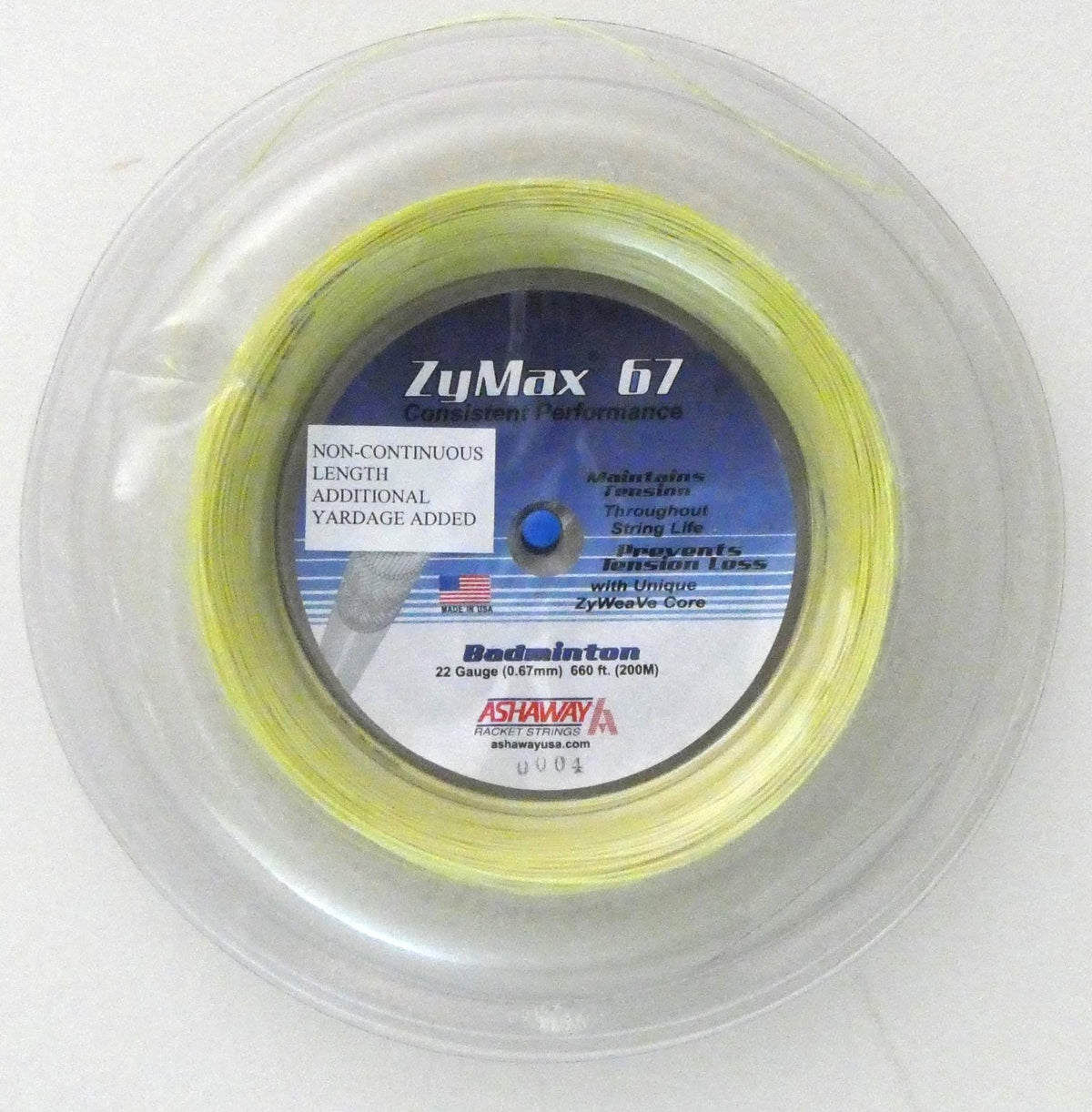 Ashaway ZyMax 67 Badminton String, Neon Yellow, 200 M REEL